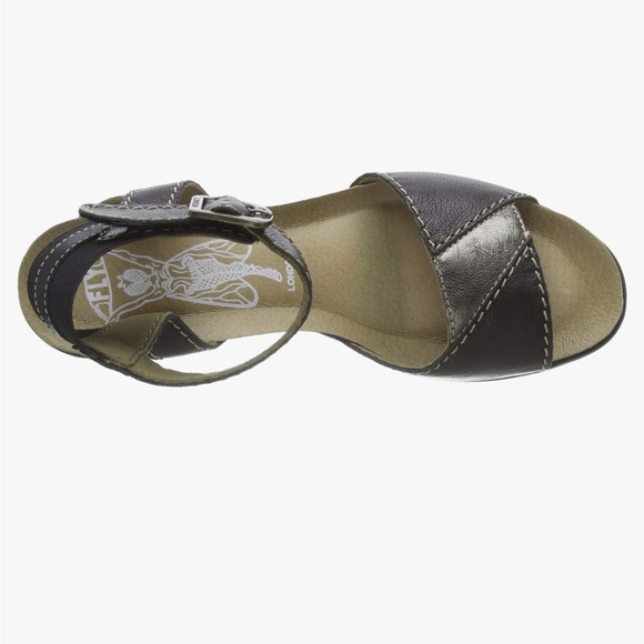 FLY London Imat Leather ColorBlock Metallic/Brown  AnkleStrap Wedge Sandal 7.5-8 - Picture 3 of 16